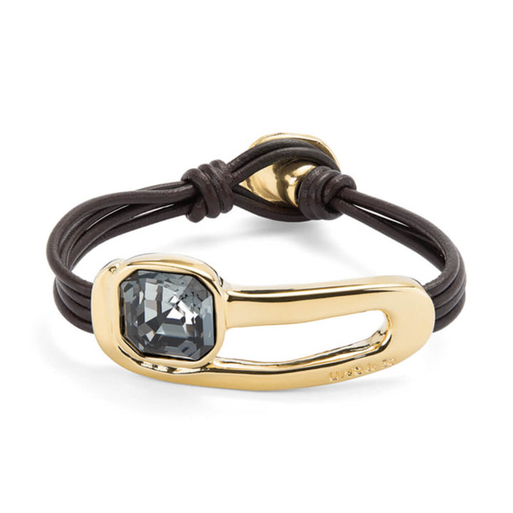 UNOde50 18K Gold - Plated Black Faceted Crystal Leather Bracelet - MococoUNOde50PUL2513NGRORO0MBracelets