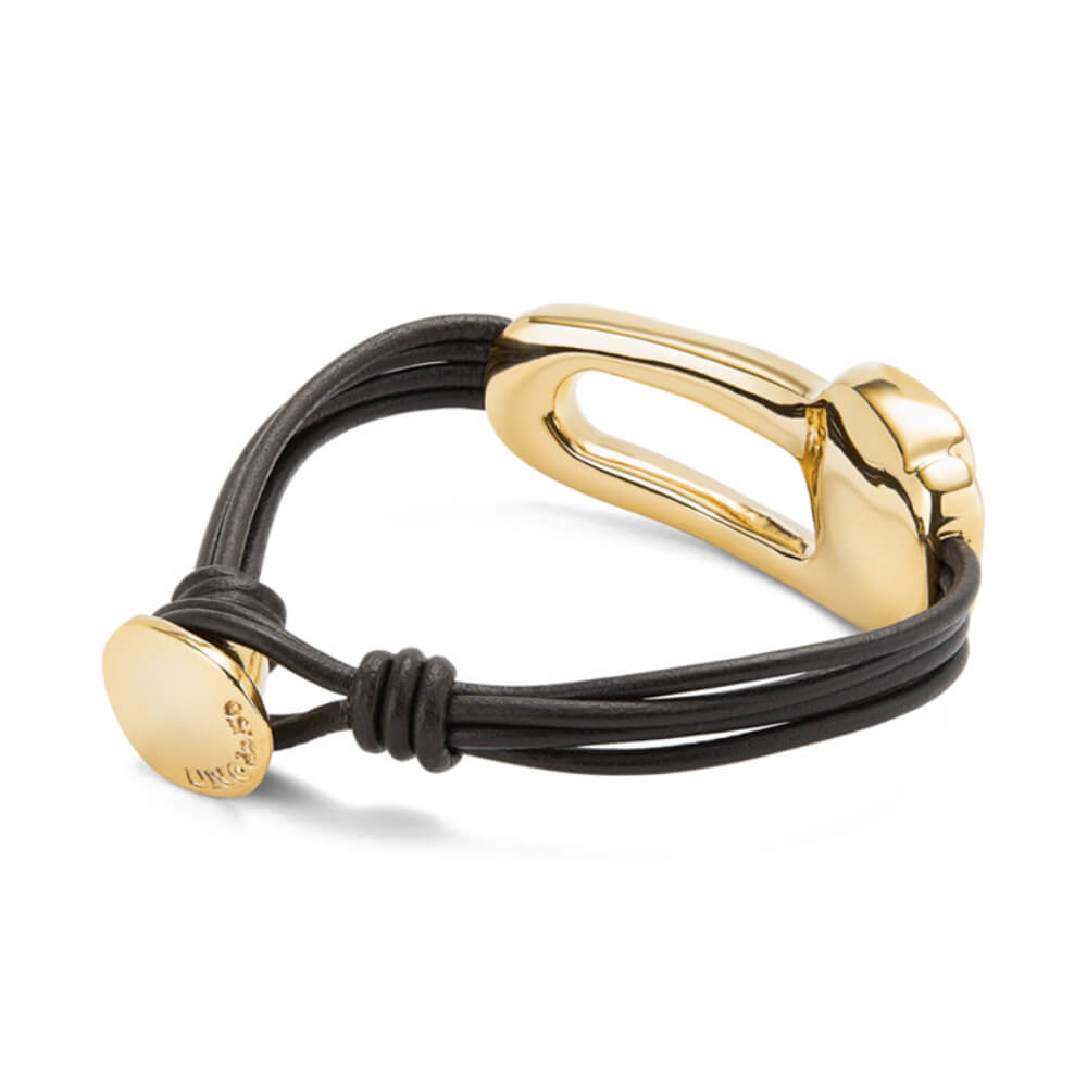 UNOde50 18K Gold - Plated Black Faceted Crystal Leather Bracelet - MococoUNOde50PUL2513NGRORO0MBracelets