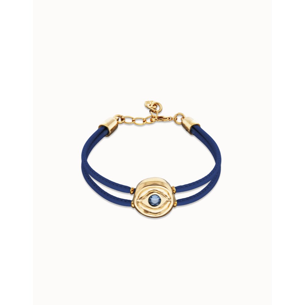 Unode50 18K Gold Plated Double Blue Leather Birthstone Eye Bracelet - PUL2601 - MococoUNOde50PUL2601-18K-BLBracelet