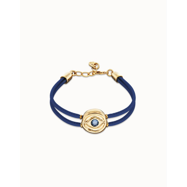 Unode50 18K Gold Plated Double Blue Leather Birthstone Eye Bracelet - PUL2601 - MococoUNOde50PUL2601-18K-BLBracelet