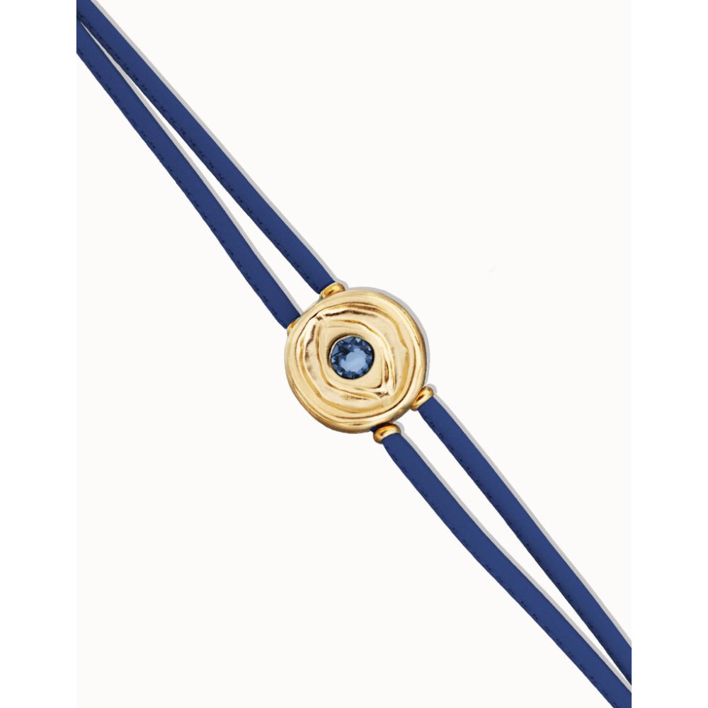 Unode50 18K Gold Plated Double Blue Leather Birthstone Eye Bracelet - PUL2601 - MococoUNOde50PUL2601-18K-BLBracelet