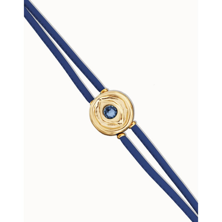 Unode50 18K Gold Plated Double Blue Leather Birthstone Eye Bracelet - PUL2601 - MococoUNOde50PUL2601-18K-BLBracelet