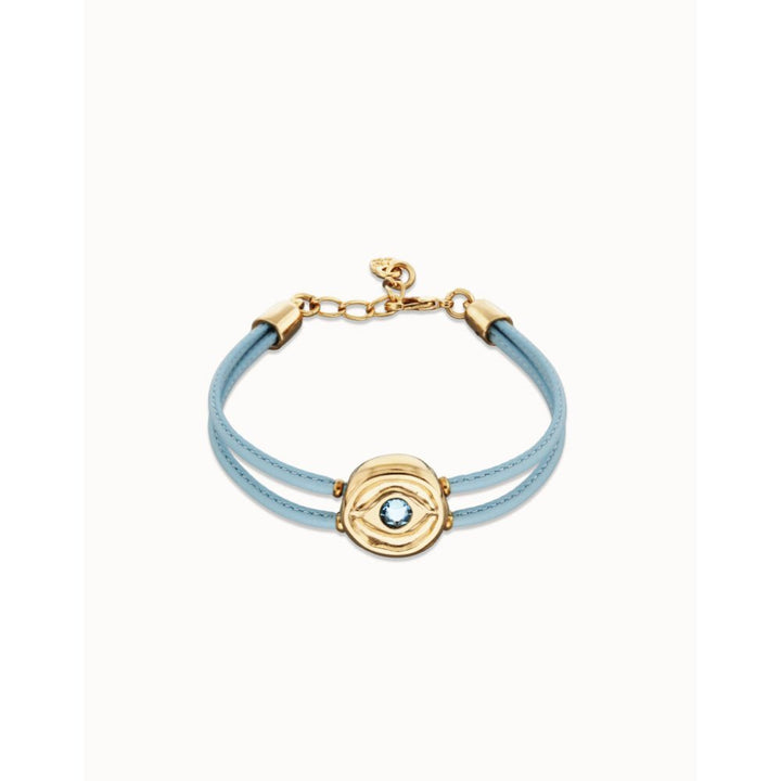 Unode50 18K Gold Plated Double Blue Leather Birthstone Eye Bracelet - MococoUNOde50PUL2601AZCORO0MBracelets