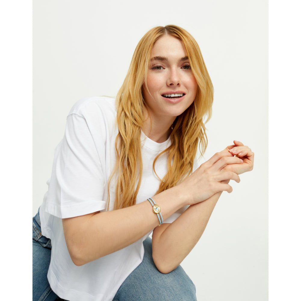 Unode50 18K Gold Plated Double Blue Leather Birthstone Eye Bracelet - MococoUNOde50PUL2601-18KBracelet