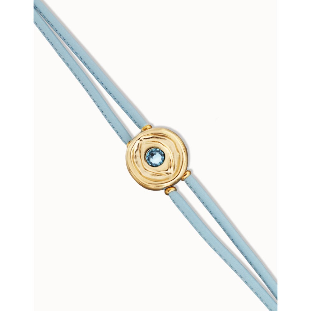 Unode50 18K Gold Plated Double Blue Leather Birthstone Eye Bracelet - MococoUNOde50PUL2601AZCORO0MBracelets