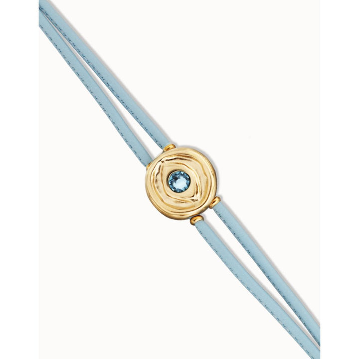 Unode50 18K Gold Plated Double Blue Leather Birthstone Eye Bracelet - MococoUNOde50PUL2601AZCORO0MBracelets