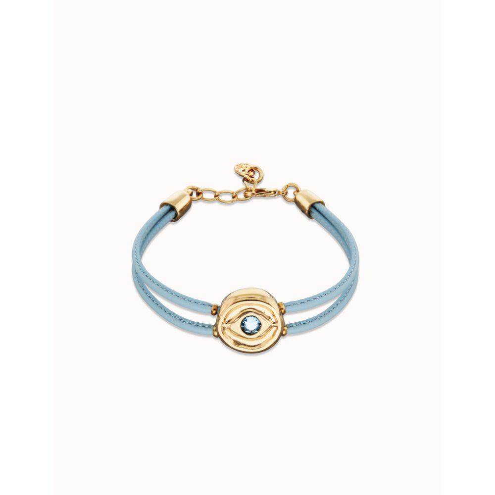 Unode50 18K Gold Plated Double Blue Leather Birthstone Eye Bracelet - MococoUNOde50PUL2601-18KBracelet