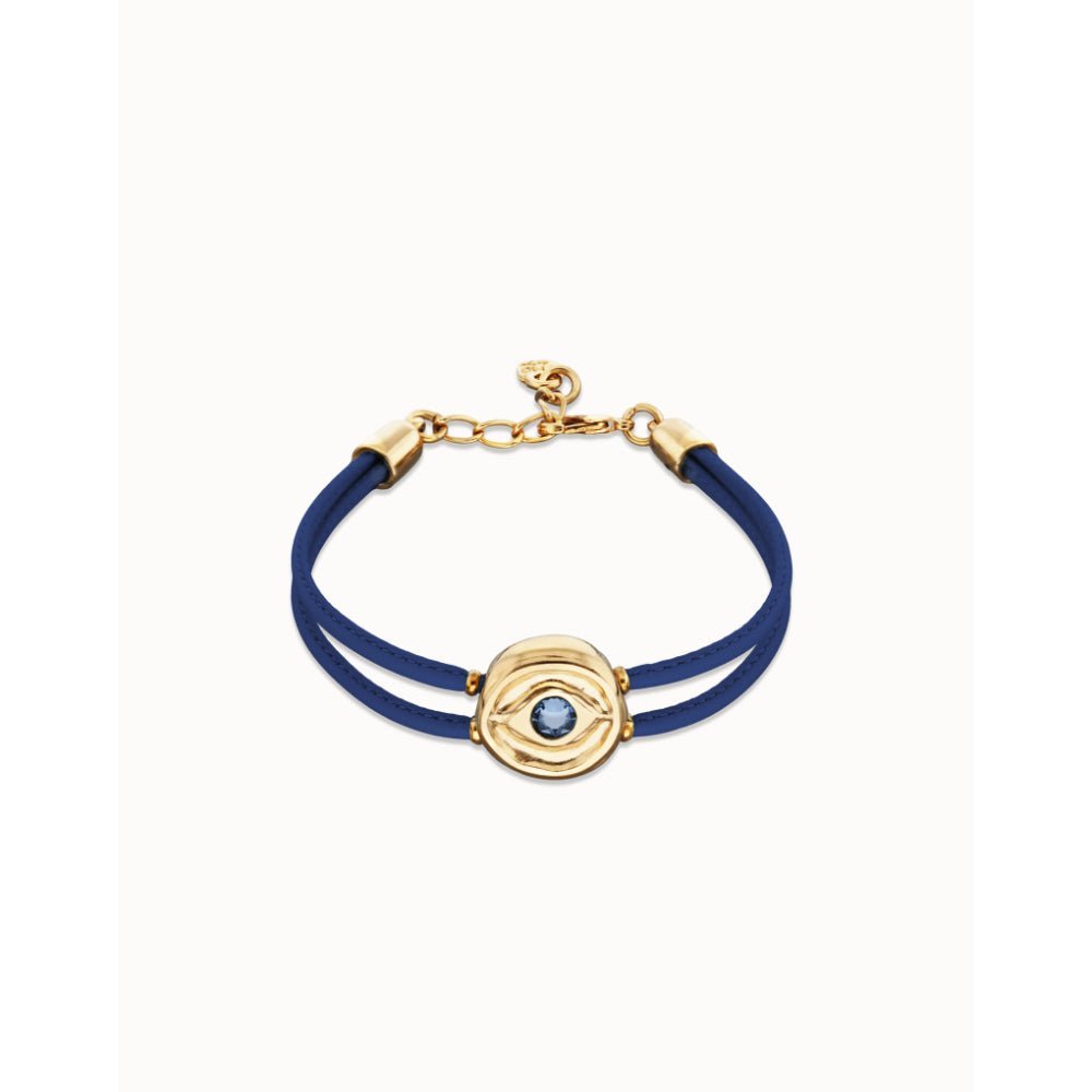 Unode50 18K Gold Plated Double Blue Leather Birthstone Eye Bracelet - MococoUNOde50PUL2601AZOORO0MBracelets