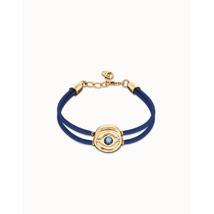 Unode50 18K Gold Plated Double Blue Leather Birthstone Eye Bracelet - MococoUNOde50PUL2601AZOORO0MBracelets