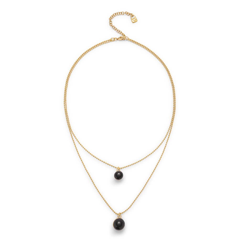 UNOde50 18K Gold - Plated Double Chain and Black Murano Glass Pendant - MococoUNOde50COL2003NGRORO0UNecklaces