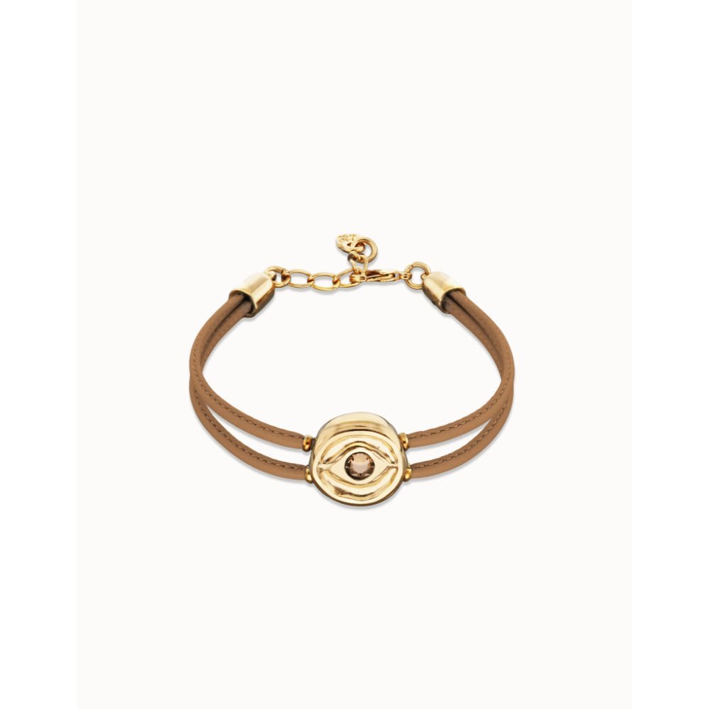 Unode50 18K Gold Plated Double Cream Leather Birthstone Eye Bracelet - MococoUNOde50PUL2601CREORO0MBracelets