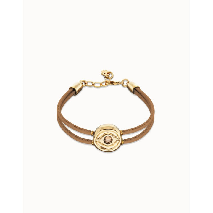 Unode50 18K Gold Plated Double Cream Leather Birthstone Eye Bracelet - MococoUNOde50PUL2601CREORO0MBracelets