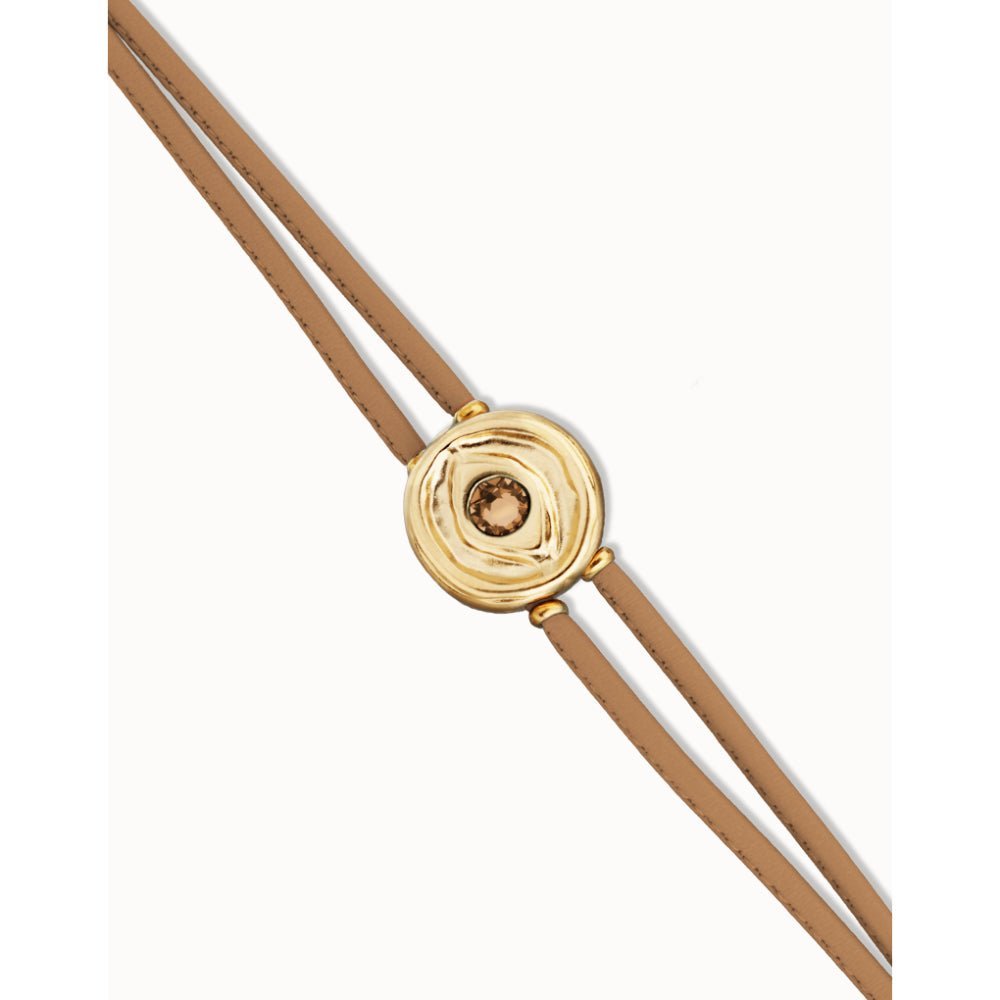 Unode50 18K Gold Plated Double Cream Leather Birthstone Eye Bracelet - MococoUNOde50PUL2601CREORO0MBracelets