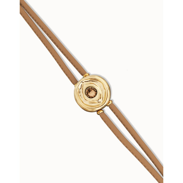 Unode50 18K Gold Plated Double Cream Leather Birthstone Eye Bracelet - MococoUNOde50PUL2601CREORO0MBracelets