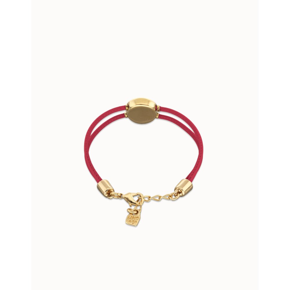 Unode50 18K Gold Plated Double Fuchsia Leather Birthstone Eye Bracelet - MococoUNOde50PUL2601-18K-FSCBracelet