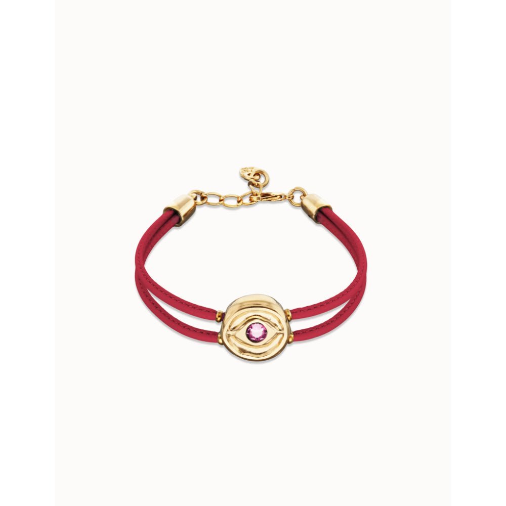 Unode50 18K Gold Plated Double Fuchsia Leather Birthstone Eye Bracelet - MococoUNOde50PUL2601RSOORO0MBracelets