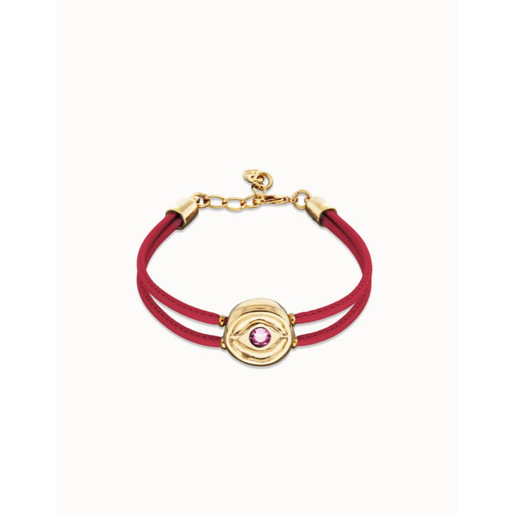 Unode50 18K Gold Plated Double Fuchsia Leather Birthstone Eye Bracelet - MococoUNOde50PUL2601-18K-FSCBracelet