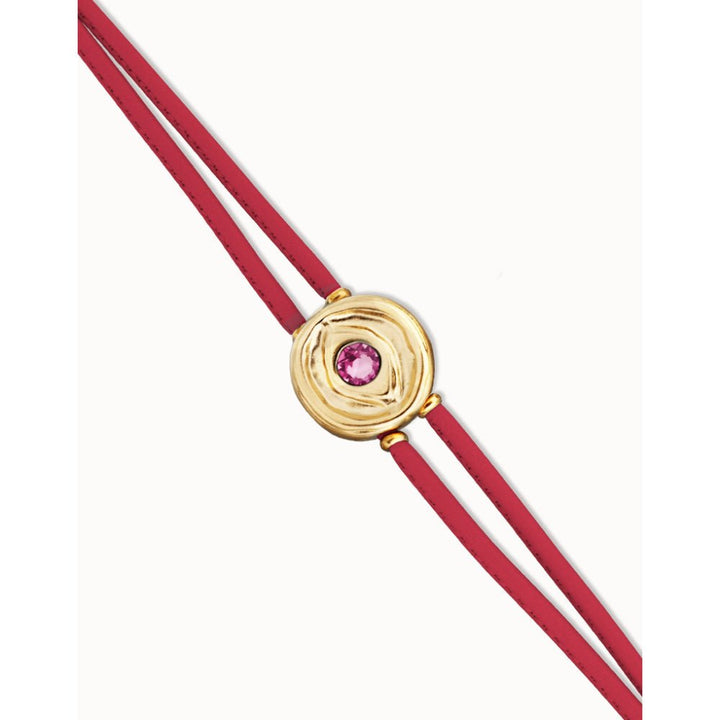 Unode50 18K Gold Plated Double Fuchsia Leather Birthstone Eye Bracelet - MococoUNOde50PUL2601-18K-FSCBracelet