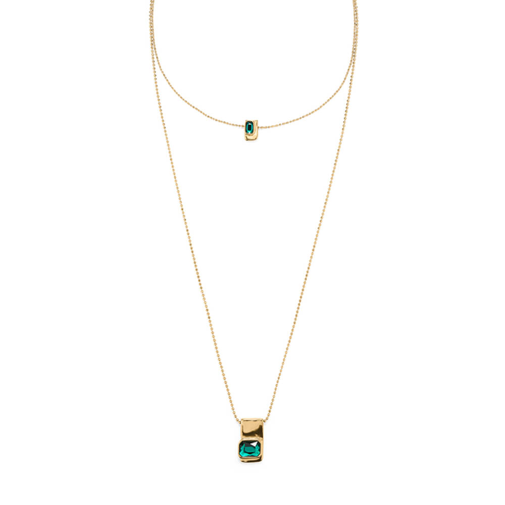 UNOde50 18K Gold - Plated Double Green Crystals Chain - MococoUNOde50COL1957VRDORO0UNecklaces