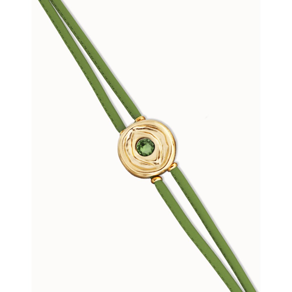 Unode50 18K Gold Plated Double Green Leather Birthstone Eye Bracelet - MococoUNOde50PUL2601-18K-GRBracelet