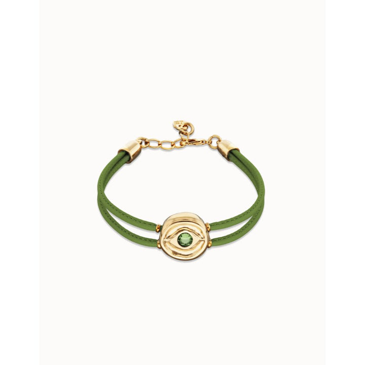 Unode50 18K Gold Plated Double Green Leather Birthstone Eye Bracelet - MococoUNOde50PUL2601-18K-GRBracelet