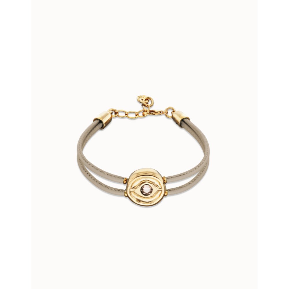 Unode50 18K Gold Plated Double Ivory Leather Birthstone Eye Bracelet - MococoUNOde50PUL2601MFLORO0MBracelets