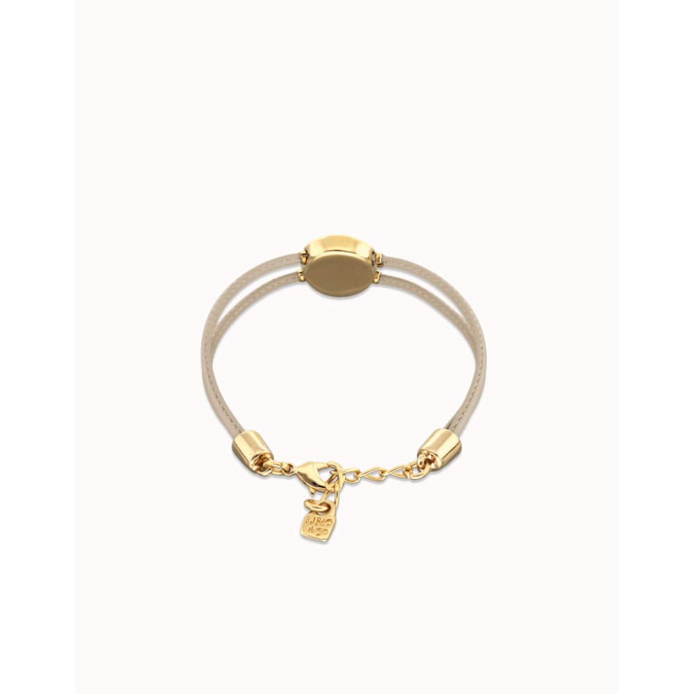 Unode50 18K Gold Plated Double Ivory Leather Birthstone Eye Bracelet - MococoUNOde50PUL2601-18K-IVBracelet