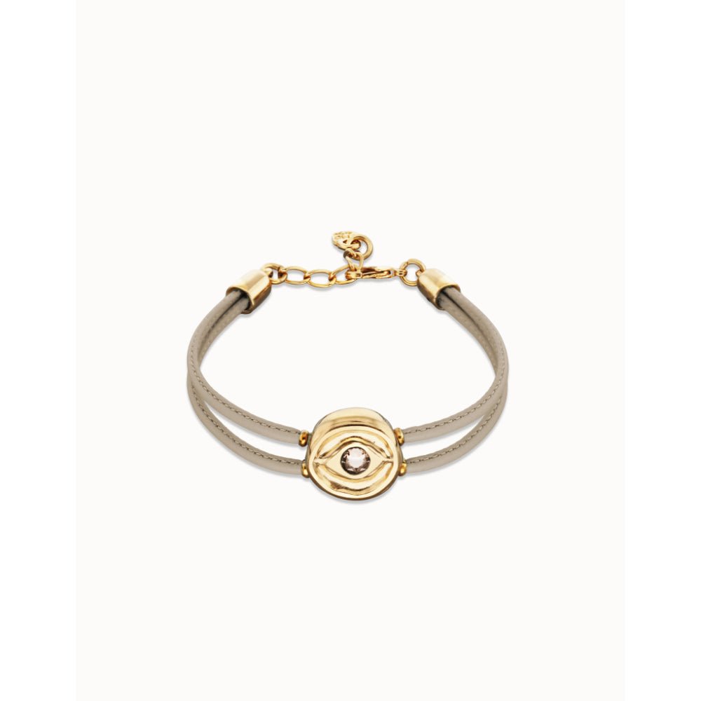Unode50 18K Gold Plated Double Ivory Leather Birthstone Eye Bracelet - MococoUNOde50PUL2601-18K-IVBracelet