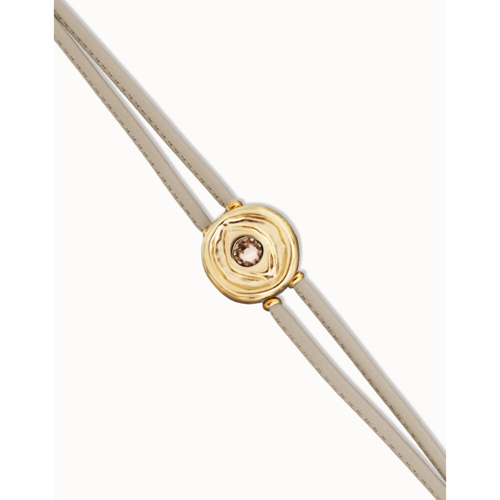 Unode50 18K Gold Plated Double Ivory Leather Birthstone Eye Bracelet - MococoUNOde50PUL2601-18K-IVBracelet