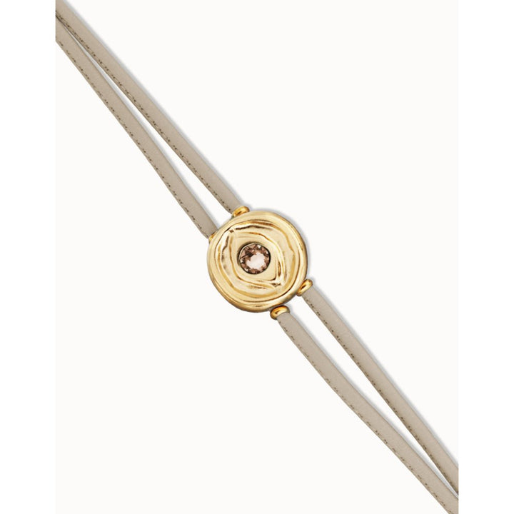 Unode50 18K Gold Plated Double Ivory Leather Birthstone Eye Bracelet - MococoUNOde50PUL2601-18K-IVBracelet