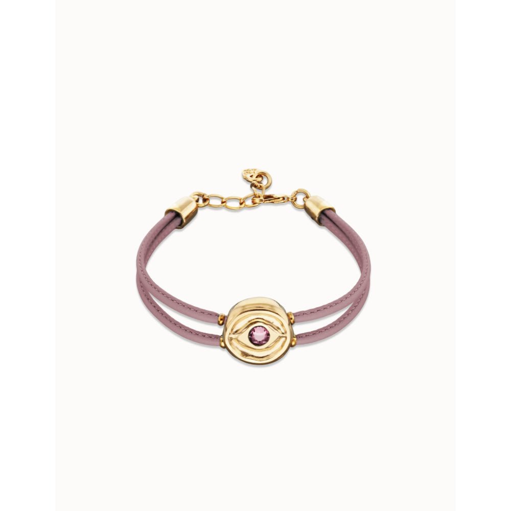 Unode50 18K Gold Plated Double Lilac Leather Birthstone Eye Bracelet - MococoUNOde50PUL2601LILORO0MBracelets