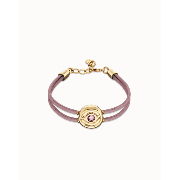 Unode50 18K Gold Plated Double Lilac Leather Birthstone Eye Bracelet - MococoUNOde50PUL2601LILORO0MBracelets