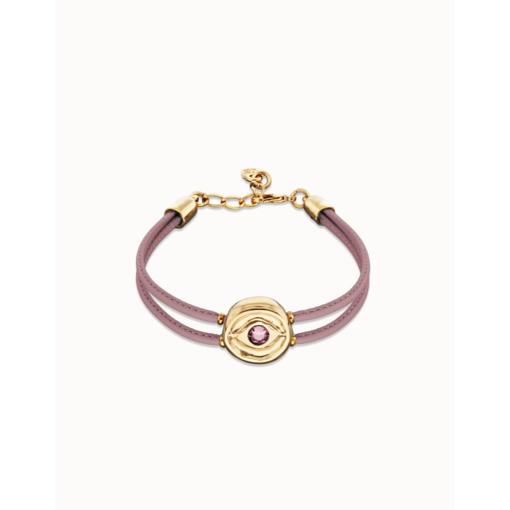Unode50 18K Gold Plated Double Lilac Leather Birthstone Eye Bracelet - MococoUNOde50PUL2601-18K-LLBracelet