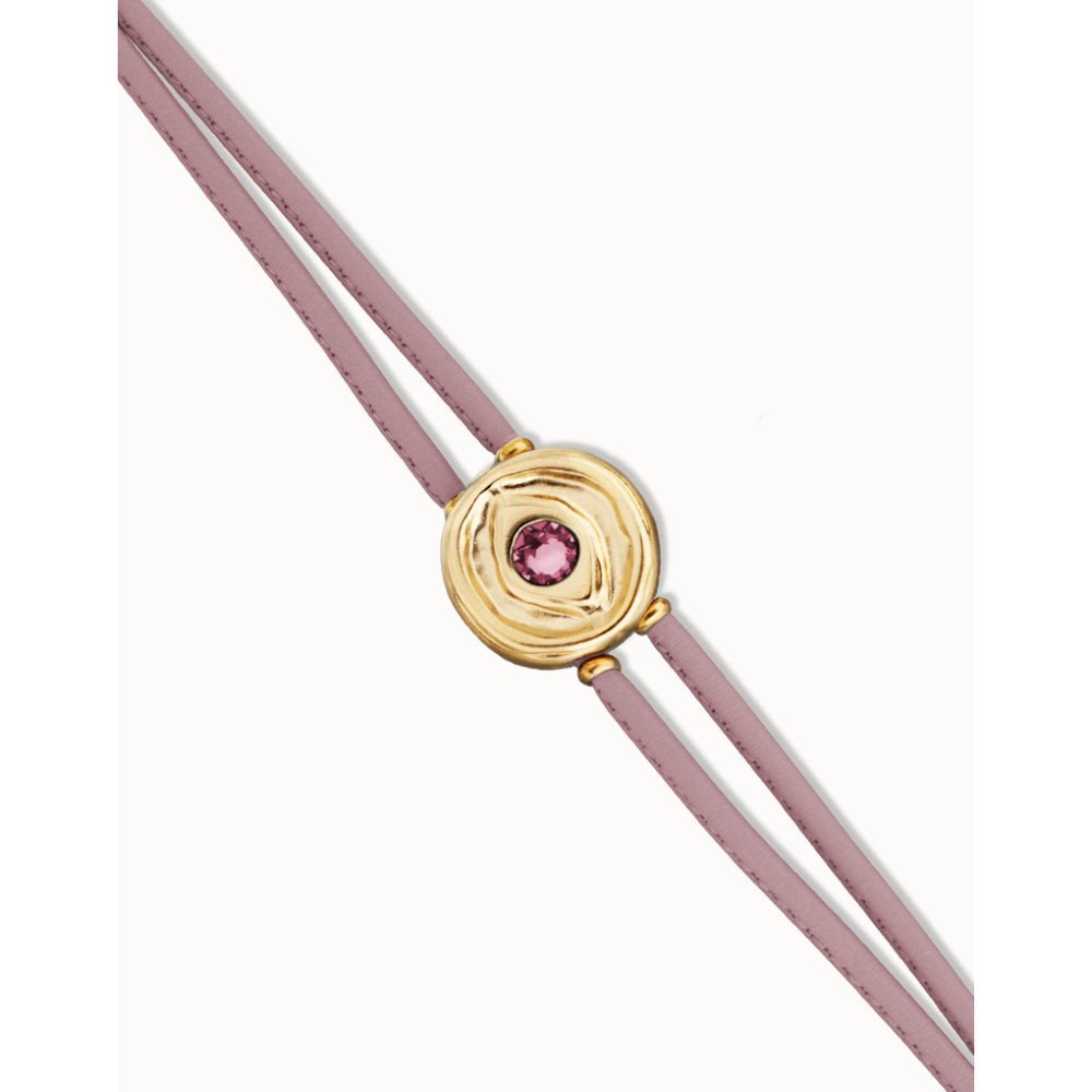 Unode50 18K Gold Plated Double Lilac Leather Birthstone Eye Bracelet - MococoUNOde50PUL2601LILORO0MBracelets