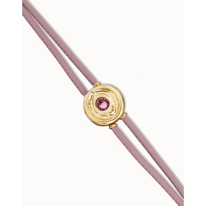 Unode50 18K Gold Plated Double Lilac Leather Birthstone Eye Bracelet - MococoUNOde50PUL2601-18K-LLBracelet