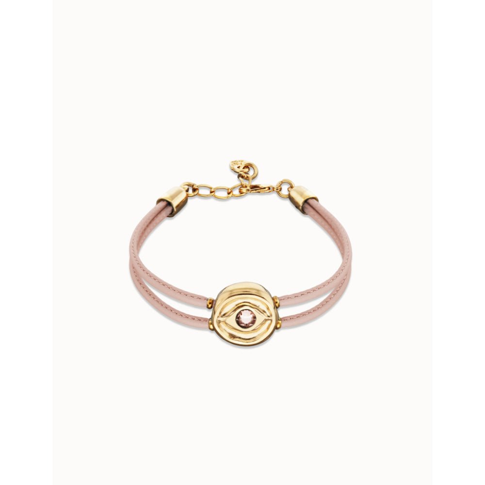 Unode50 18K Gold Plated Double Pink Leather Birthstone Eye Bracelet - MococoUNOde50PUL2601-18K-PKBracelet