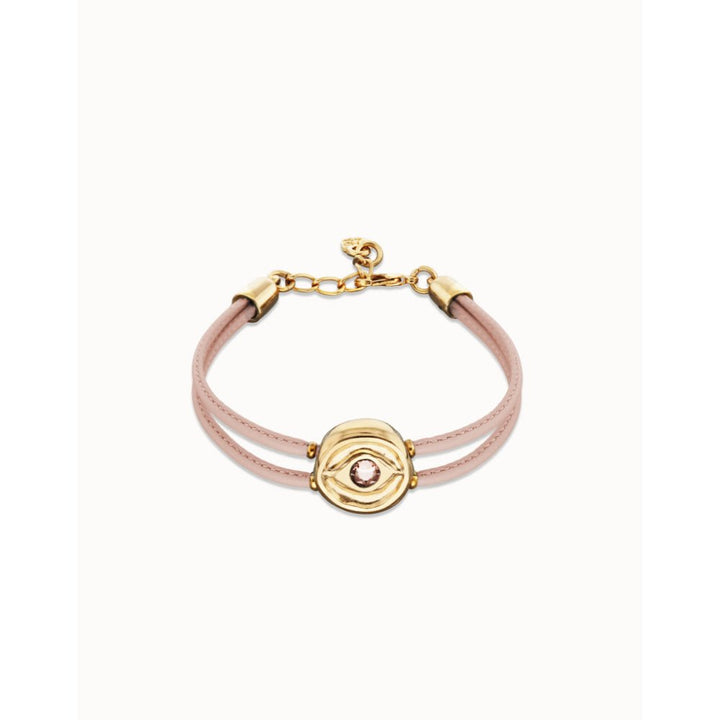 Unode50 18K Gold Plated Double Pink Leather Birthstone Eye Bracelet - MococoUNOde50PUL2601-18K-PKBracelet