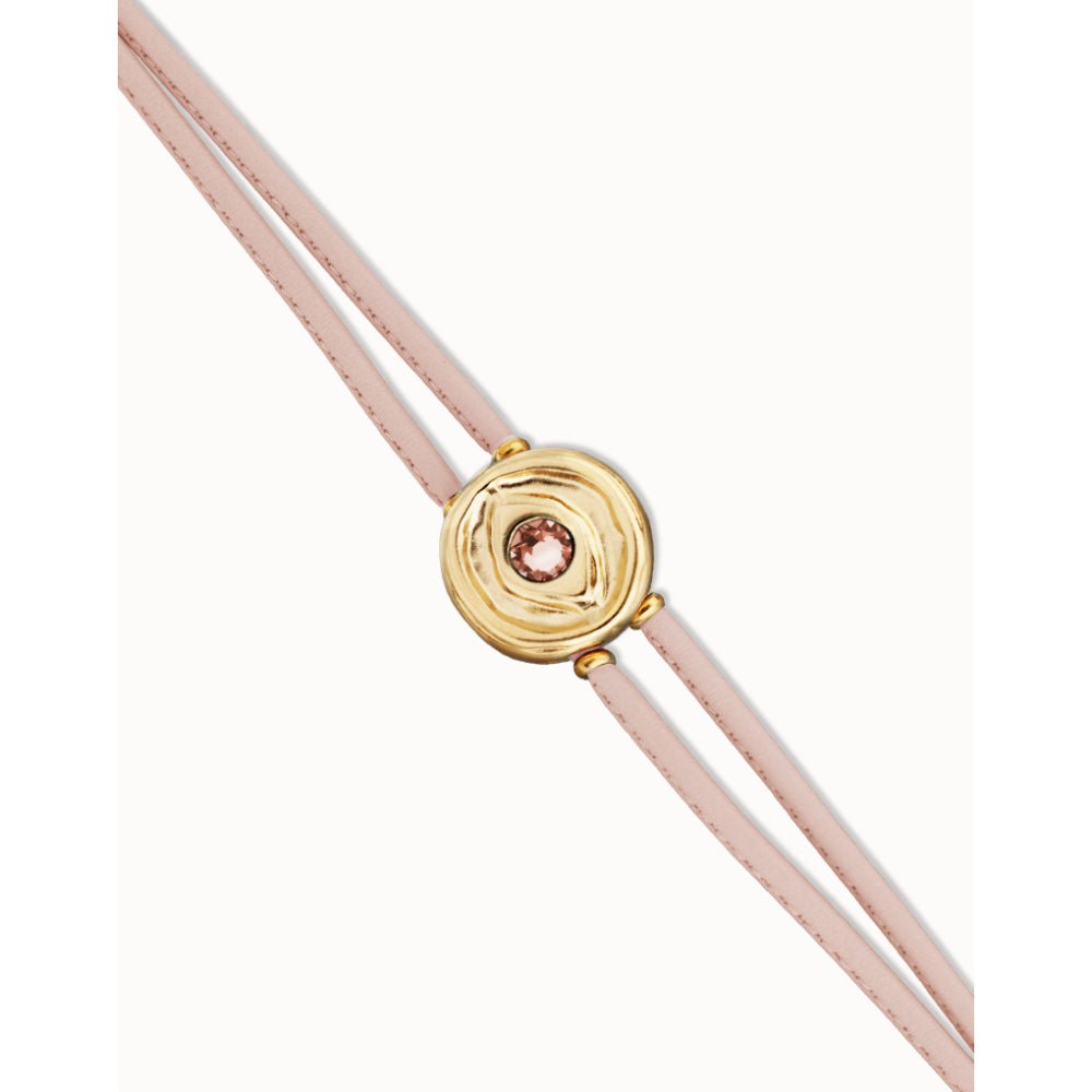 Unode50 18K Gold Plated Double Pink Leather Birthstone Eye Bracelet - MococoUNOde50PUL2601-18K-PKBracelet