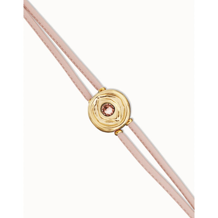 Unode50 18K Gold Plated Double Pink Leather Birthstone Eye Bracelet - MococoUNOde50PUL2601-18K-PKBracelet