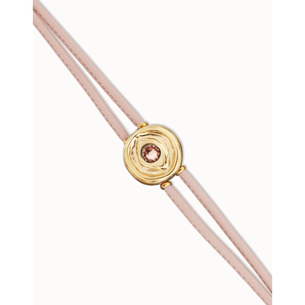 Unode50 18K Gold Plated Double Pink Leather Birthstone Eye Bracelet - MococoUNOde50PUL2601RSCORO0MBracelets