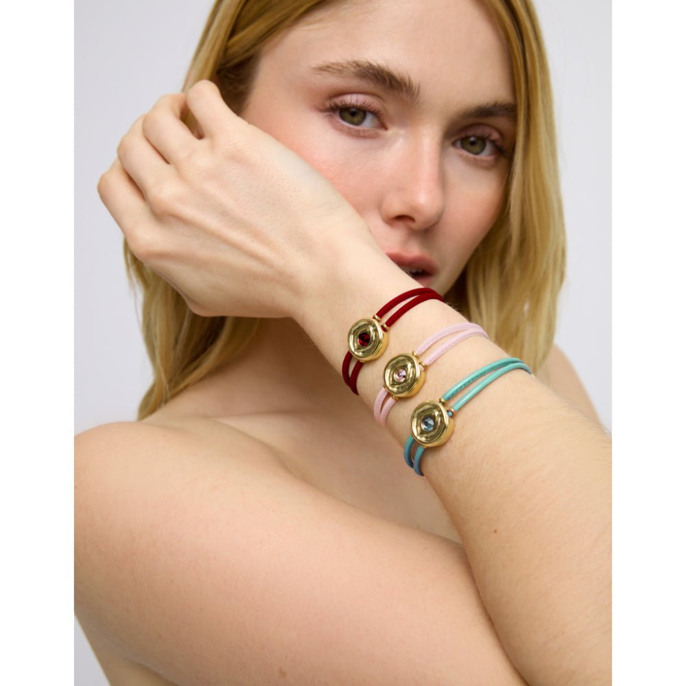 Unode50 18K Gold Plated Double Red Leather Birthstone Eye Bracelet - MococoUNOde50PUL2601ROJORO0MBracelets