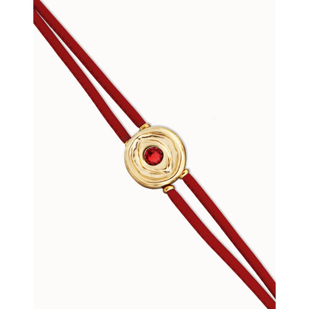 Unode50 18K Gold Plated Double Red Leather Birthstone Eye Bracelet - MococoUNOde50PUL2601ROJORO0MBracelets