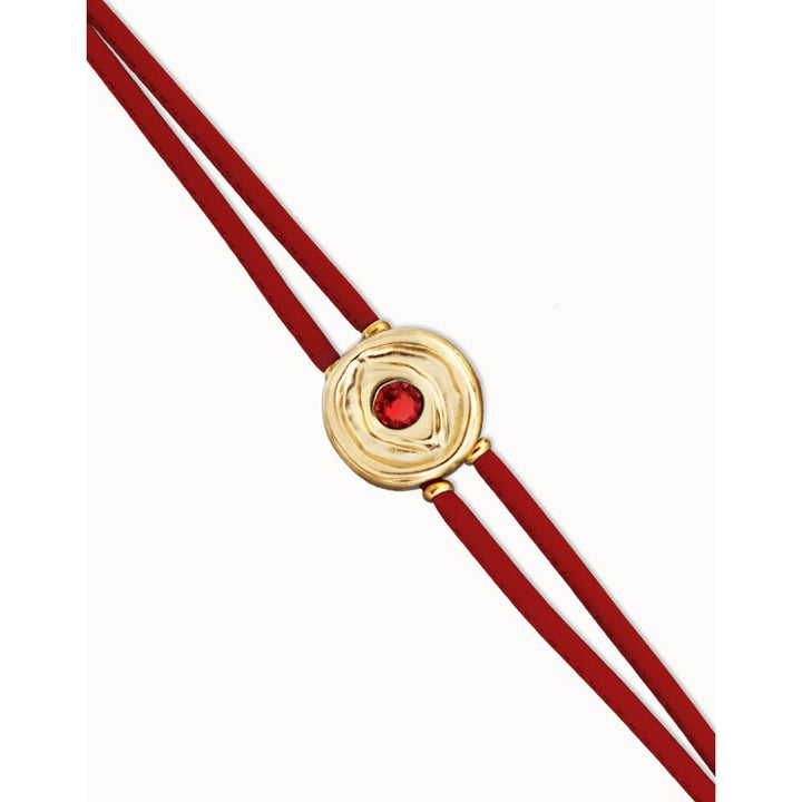 Unode50 18K Gold Plated Double Red Leather Birthstone Eye Bracelet - MococoUNOde50PUL2601ROJORO0MBracelets