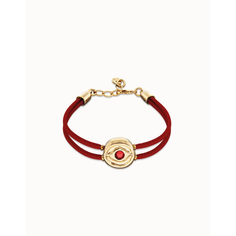 Unode50 18K Gold Plated Double Red Leather Birthstone Eye Bracelet - MococoUNOde50PUL2601ROJORO0MBracelets