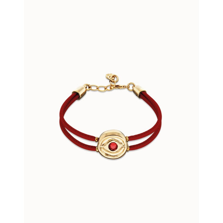 Unode50 18K Gold Plated Double Red Leather Birthstone Eye Bracelet - MococoUNOde50PUL2601ROJORO0MBracelets