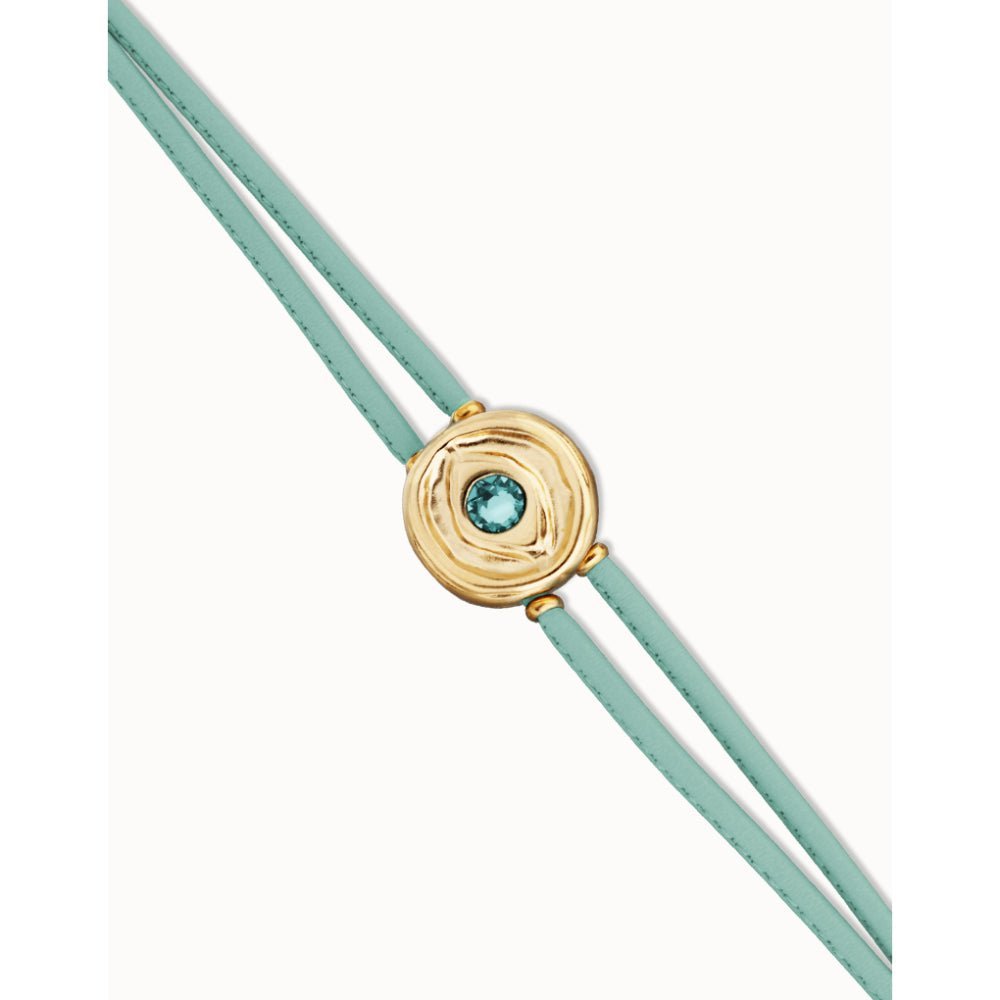 Unode50 18K Gold Plated Double Turquoise Leather Birthstone Eye Bracelet - MococoUNOde50PUL2601TQSORO0MBracelets