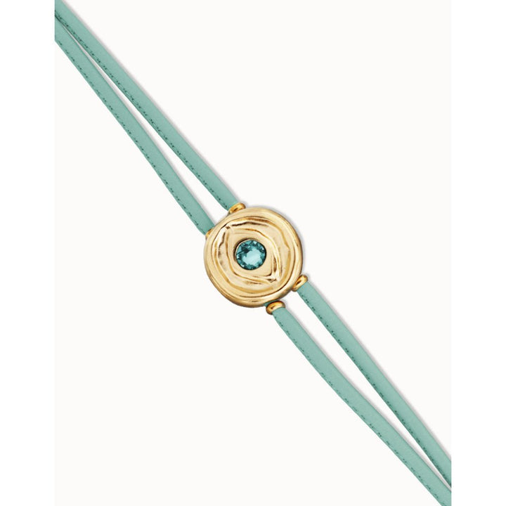 Unode50 18K Gold Plated Double Turquoise Leather Birthstone Eye Bracelet - MococoUNOde50PUL2601TQSORO0MBracelets