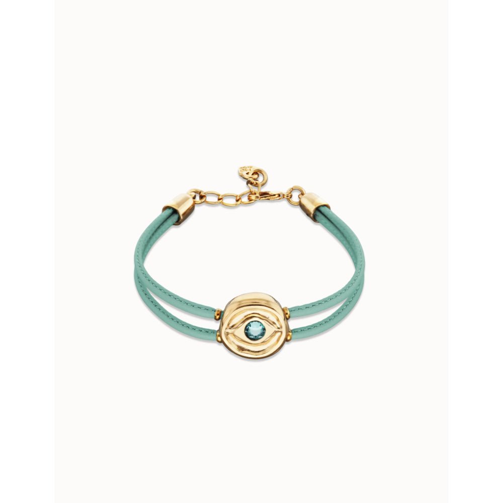 Unode50 18K Gold Plated Double Turquoise Leather Birthstone Eye Bracelet - MococoUNOde50PUL2601TQSORO0MBracelets