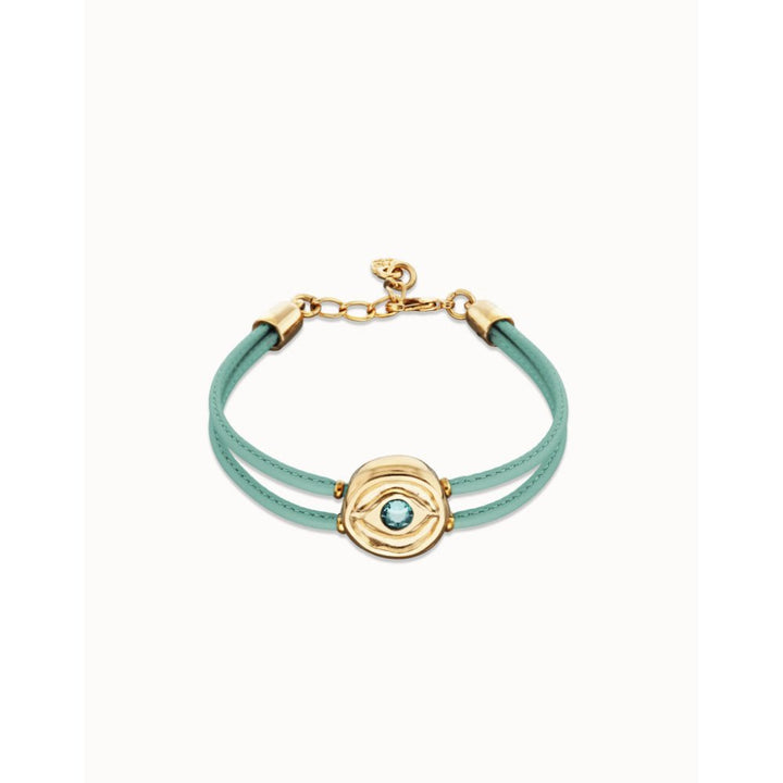Unode50 18K Gold Plated Double Turquoise Leather Birthstone Eye Bracelet - MococoUNOde50PUL2601TQSORO0MBracelets