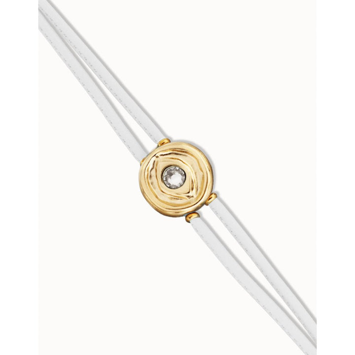 Unode50 18K Gold Plated Double White Leather Birthstone Eye Bracelet - MococoUNOde50PUL2601-18KWHTBracelet